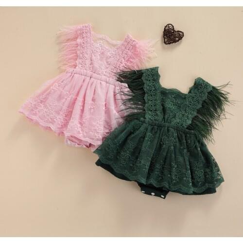 0-24M Newborn Toddler Baby Girl Summer Romper V-Neck Sleevless Lace Floral Printed Romper Patchwork Dress
