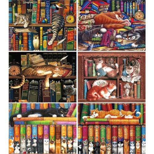 5D DIY Embroidery Animals Cat Book Diamond Painting Full Square Cross Stitch Kit Mosaic Art Picture of Rhinestones Decor Sale