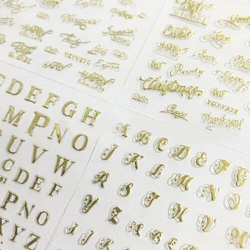 24Pcs Gold Foil Metallic English Letters Wishes Words Sticker Kit Copper Motive Power Letters Resin Decor Jewlery Making New