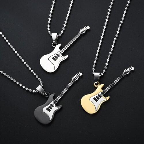Stainless steel guitar pendant couple necklace simple fresh rock music jewelry gift folk guitar pendant necklace