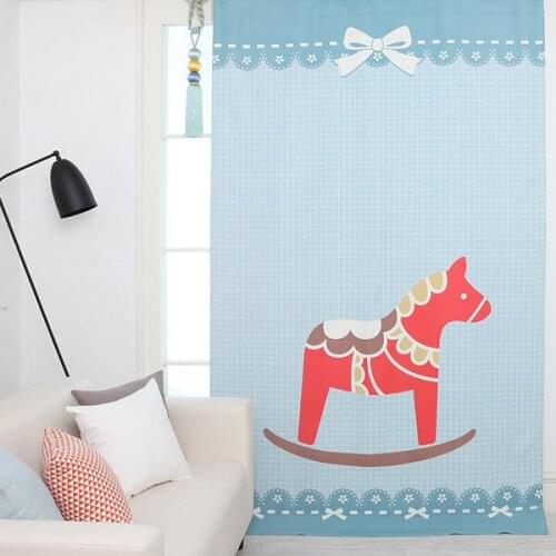 2016 New Style of The Nordic Environmental Protection Curtains Childrens Bedroom Cartoon Small Wooden Horse Printed Curtains