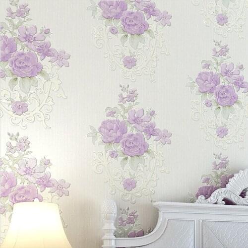 Beibehang Pastoral non-woven wallpaper 3d flocking embossed bedroom dining room TV background wallpaper warm flower