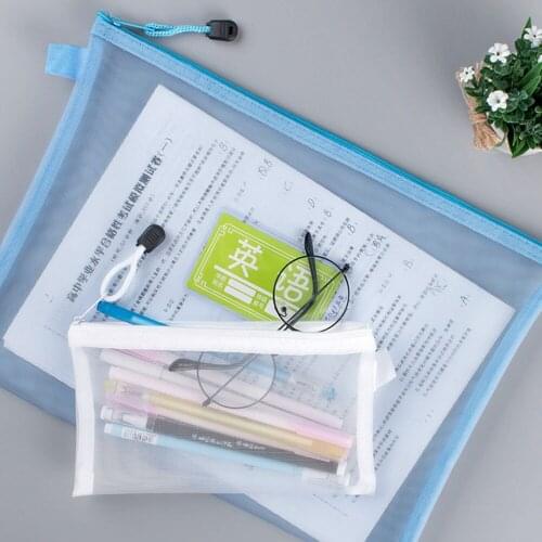 Pure Color Mesh Pencil Case Simple Transparent Document Bag Nylon Zipper Stationery Purse File Storage Office School Supplies