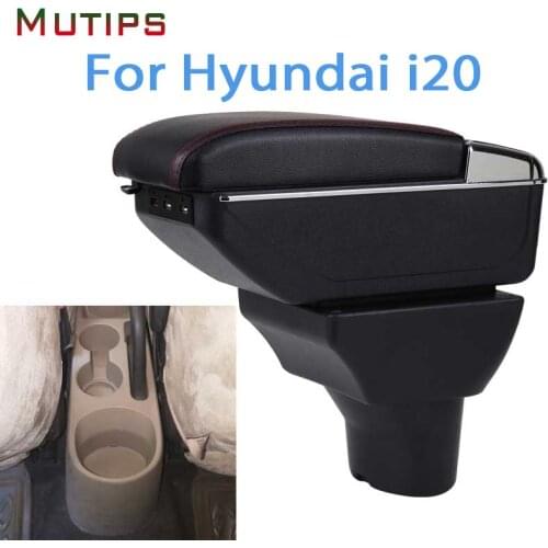 Mutips Armrest box For Hyundai i20 2010 leather arm rest usb charging storage box center console accessories interior parts auto