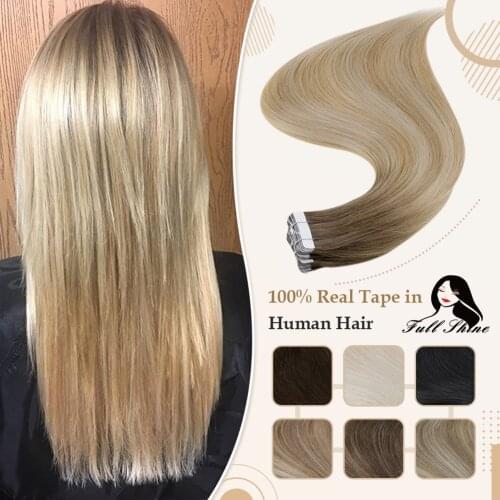 Full Shine Real Hair Tape in Extensions 100% Remy Human Hair Ombre 40pcs 100g Balayage Seamless Blonde Glue On Hair For Woman