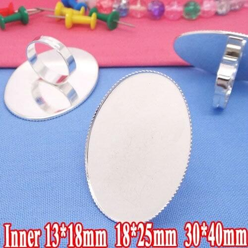 10pcs Free Shipping for 13*18-18*25-30*40mm Wholesale Silver Plated Ring Blank with Bezel Setting Tray Cameo Cabochonns
