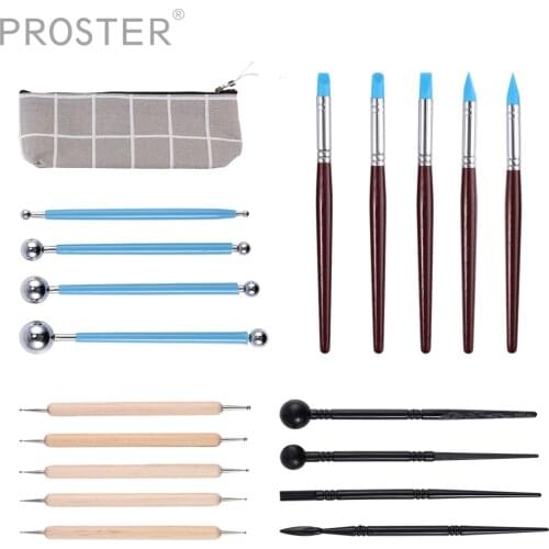 PROSTER 18pcs Ceramic Clay Shaping Indentation Tool DIY Pottery Silicone Pen Engraving Knife Multi-function Set With Storage Bag