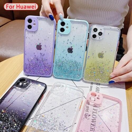 Gradient Glitter Sequins Clear Phone Case For Huawei P40 Pro P30 Lite Nova 7 6 SE Mate 30 Pro Soft Camera Protection Back Cover