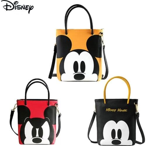 Disney Anime Messenger Bag Mickey Head PU Mummy Bag Large Capacity Shoulder Bag Cartoon Cute Tote Bag Baby Diaper Bag