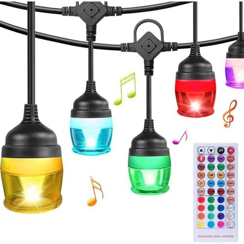 11M 12 LED RGB String Light With Remote Music Control Outdoor Hanging Patio Fairy Garland String Light for Cafe Party Garden