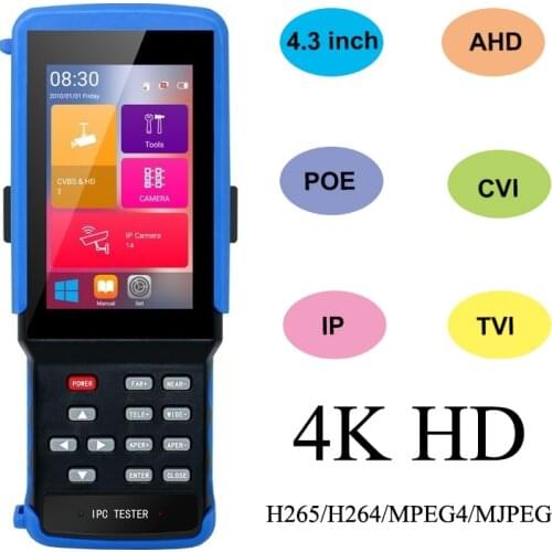 POE IPC Tester wifi 4.3'' Touchscreen for IPC/Analog Camera,IPC8MP, CVBS,AHD,CVI,TVI,PTZ,RJ45 Network Cable Tester