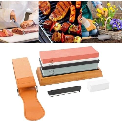 Whetstone Knife Sharpener Grit 400/1000/3000/6000 Waterstone Flattening Stone Kitchen Sharpener with NonSlip Bamboo Base