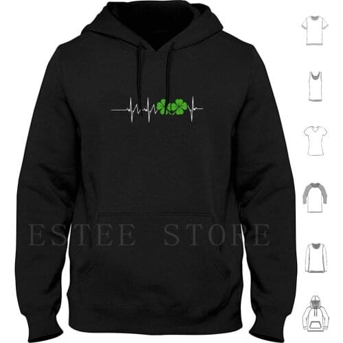 St Partricks Day , Four Leaf Clover Shamrock Heartbeat Pulse Shirt Hoodie Long Sleeve Day Celebrate Green Heartbeat