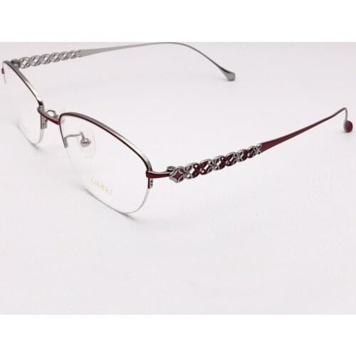 Ultra-light Titanium Eyeglasses Frame Retro Half-Rim Clear Eye lasses women Desinger Eyewear Craved Flower Fill Prescription