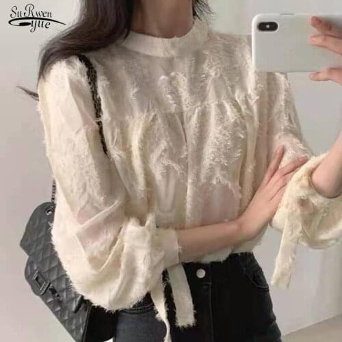 Spring Autumn 2021 New Korea Chic Womens Blouse and Tops Pink Stand Collar Loose Tassel Raw Edge Design Sense Niche Shirt 16130