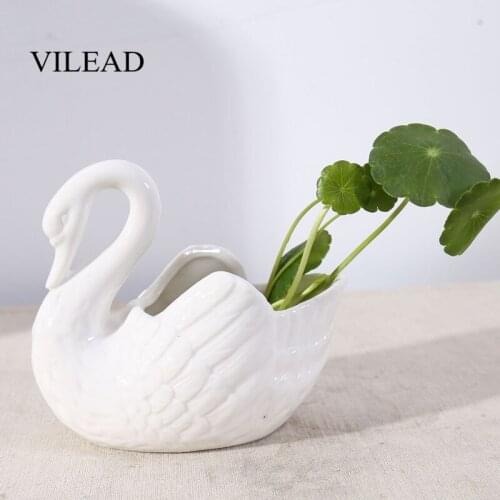 VILEAD 10cm Ceramic White Swan Figurines Shooting Props Wedding Gifts Ornaments Flower Pots Candle Holders Animal Crafts Gift