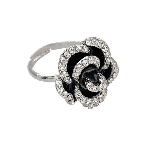 Jewelry Vintage Designer Korean Fashion Flower Trend, Black Rose Female Style, Inlaid Zircon Finger Ring for Women Girls