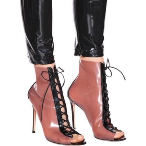 Womens shoes PVC Thin Heels 12cm fish mouth tie cool boots high heels color matching womens shoes