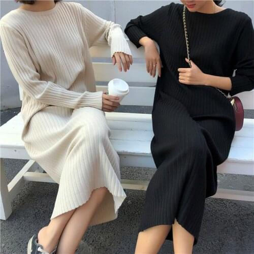 Womens Long-Sleeved Hooded Half-High Collar Sweater Womens Autumn and Winter New Womens Mid-Length Knitted Dress