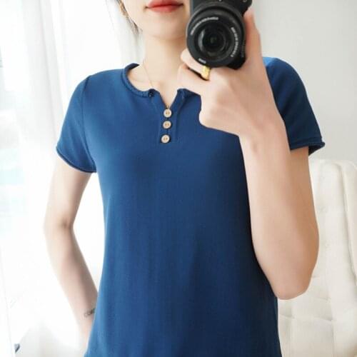 Short-sleeved knitted womens round neck pullover loose short cotton T-shirt summer thin new half-sleeved cotton vest