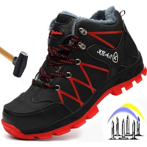 2020 winter work safety shoes waterproof mens boots outdoor warm and slippery snow boots thick plush rubber shoes anti-smash