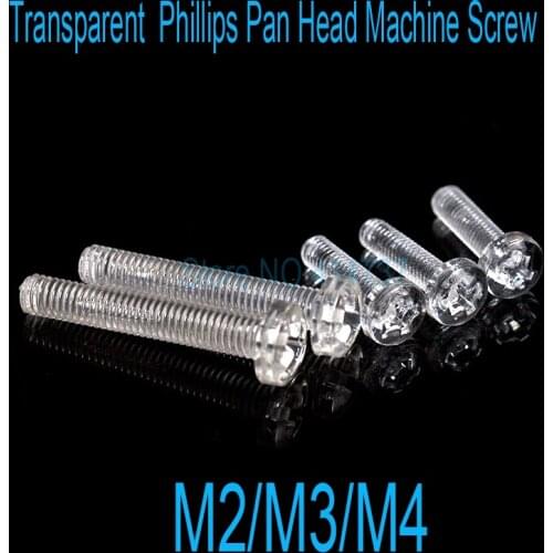 200pcs/lot M2/M3/M4 Transparent Acrylic Phillips Pan Head Machine Screw Insulation Screw