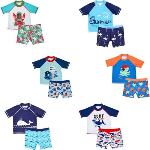2021 Baby Toddler Boys Swimsuit Sets Fish Printed 2PCS Boys Swimwear Children Bathing Suit Beachwear Short Sleeve Kids Boy Surf