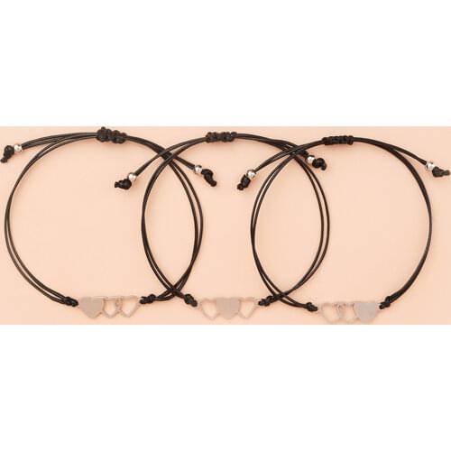 3 Pcs Matching Heart Sister Card Bracelet Stainless Steel Hand Braided Bracelet