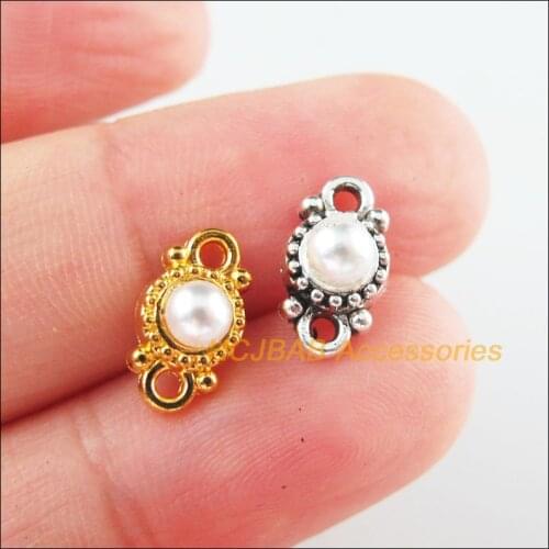 40Pcs Gold Tibetan Silver Tone Round White Acrylic Beads Charms Connectors 6.5x11.5mm