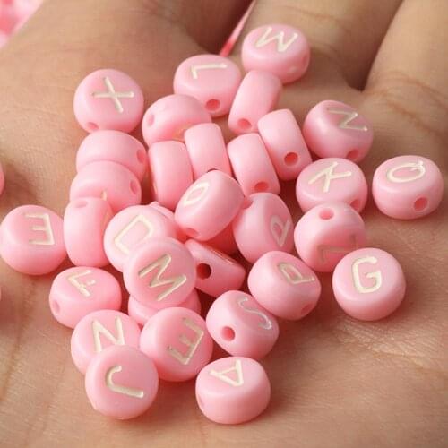 4x7mm 200Pcs Pink Flat Round Acrylic letter Beads 26 Alphabet Spacer Loose Beads For Jewelry Making DIY Charm Bracelet Necklaces