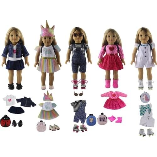 Hot 5 PCS Doll Clothes+5 Pairs Shoes+5 Bags+1 Hat+1 Pairs Glasses for 18'' American Bitty Baby Doll S27