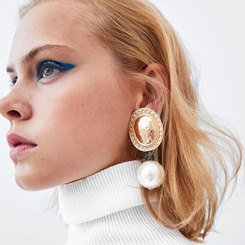 Simulated Pearl Big Drop Earrings for Women Wedding Party Statement Geometric Heart Flower Star Earrings Korean Jewelry Gift