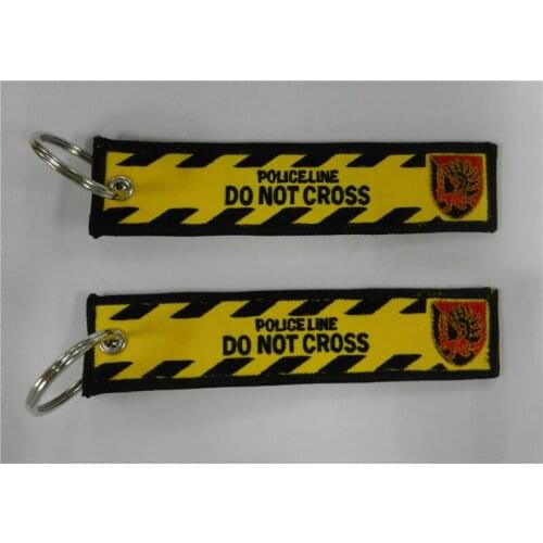 Policeline Do Not Cross with Logo Zipper Pull Fabric Embroidery Keychain