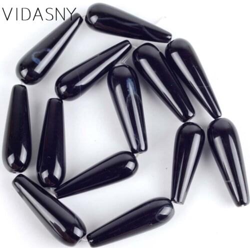 Natural Mineral Gem Waterdrop Black Agates Beads For Jewelry Making 10*30mm 13pcs Teardrop Beads Diy Bracelet Accessories 15