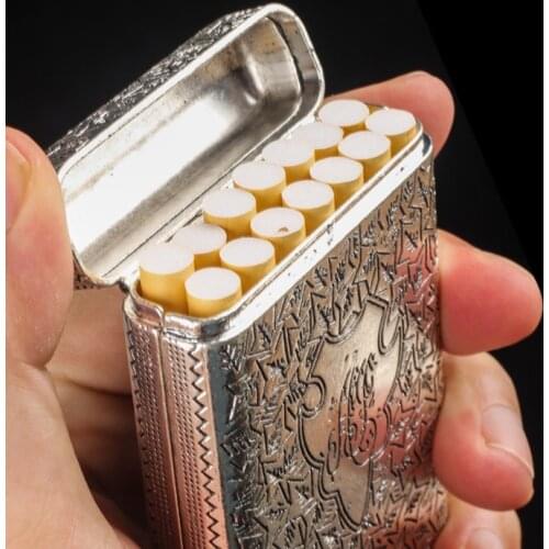 Retro Metal Hand-carved Cigarette Case for 14 Man Cigarettes Smoke Box Cigarette Flick Case Holder Smoking Tools 5 Color Gifts