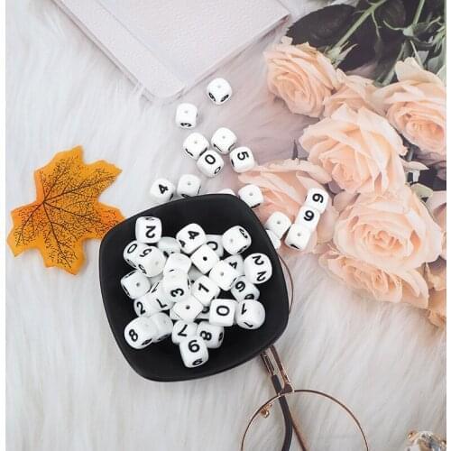 Chenkai 100pcs Silicone number bead BPA Free Loose Teether Beads DIY Baby Heart Chewing Jewelry Teethers Necklace Toy Beads