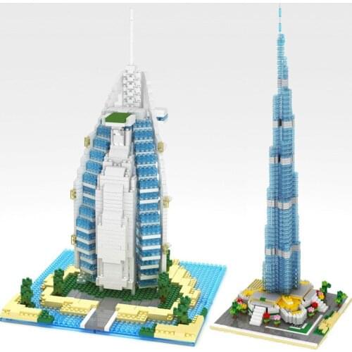 Dubai Tower Burj Al Arab Hotel Models Small Diamond Building Blocks World Famous Architecture DIY Toys Birthday Gift