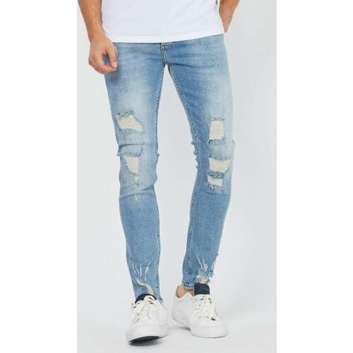 Denim Republic Mens Blue Ripped Jeans Super Skinny Mens Hole Denim Pants Casual Summer Autumn Male Skinny Trousers