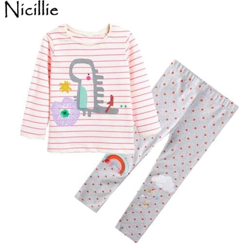 Nicillie Girls Cotton Clothing Sets Kids Cartoon Long Sleeve T Shirt and Pants Baby Winter Clothing Suits Children Clothes Sets