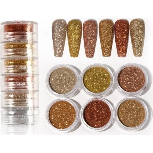6 Colors Dazzling Nail Art Glitter Powder Sparkling Chrome Pigment For Manicure Shiny Gold Silver Fine Glitter Nails Decorations