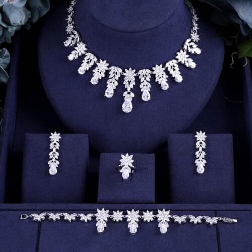 Jankelly Nigeria 4pcs Bridal Zirconia Jewelry Sets For Women Party, Luxury Dubai Nigeria CZ Crystal Wedding Jewelry Sets