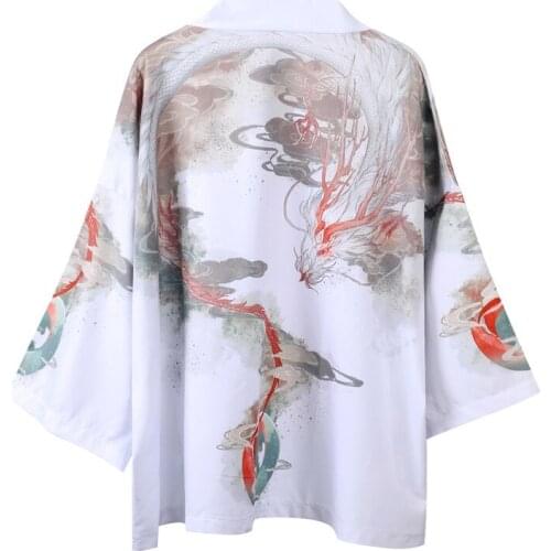 Yukata Male Kimono Cardigan Dragon Print Shirt Harajuku Style Kimono Man Blouse Obi Haori Japanese Streetwear