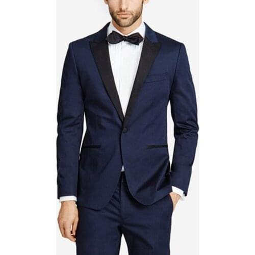 Nice latest coat pant designs navy blue men suits for wedding prom peaked lapel slim fit male tuxedos homecoming costume 2 piece