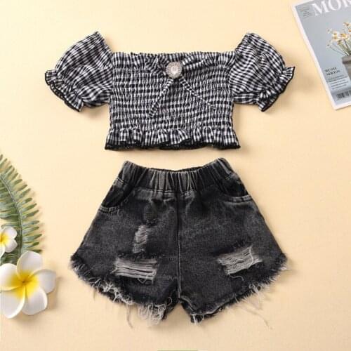 2021 Summer Girl Clothes Clothing for Girls New Plaid Top+Short 2Pcs Kids Clothes Girls Children Clothes Toddler Girl Clothes