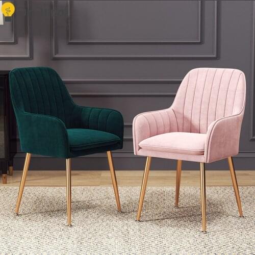 Nordic INS Metal Flannel Makeup Chair Dining Chairs for Bedrooms Restaurant Furniture Kitchen Chairs Living Room Cafe Mini Sofa