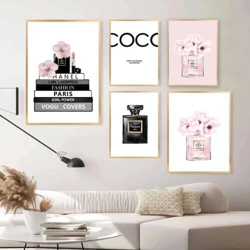 Fashion Book Perfume Bottle Posters Wall Art Canvas Painting Watercolor Flowers Vogue Pictures Prints for Living Room Home Decor