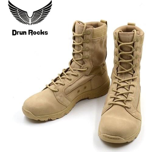 DrunRocks Summer Men Military Boots Quality Tactical Desert Shoes Combat Ankle Boot Army Shoes Breathable Genius Leather Boots