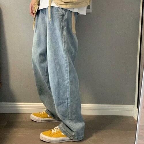 Beggar Jeans Washed Mens Casual Sports Loose Jeans Youth Trend Nine-point Stitching Straight Wide-leg Trousers Mopping Overalls