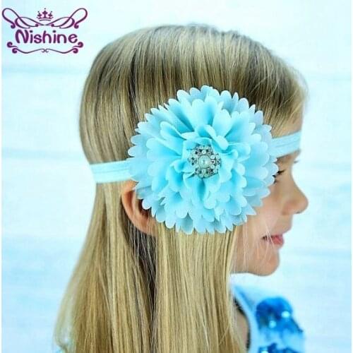 Nishine 16 Colors Peony Flowers Girls Headband Party Clothing Matching Hair Accessories Dancing Headwear Pearl Headdress