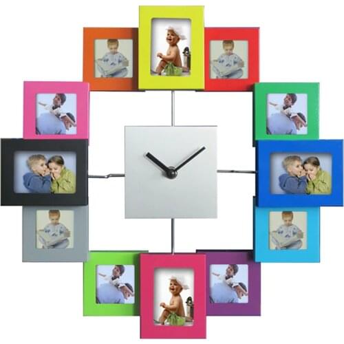 2019 New Large Photo Frame Wall Clocks With 12 Pictures Modern Design Metal Home Decoration Cutlery Slient Clocks Horloge Mural